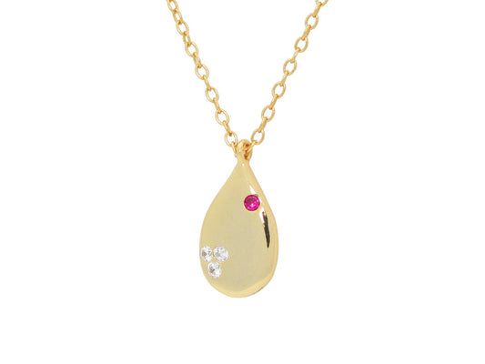 Red Cz Tear Drop Necklace (Gold) Necklaces