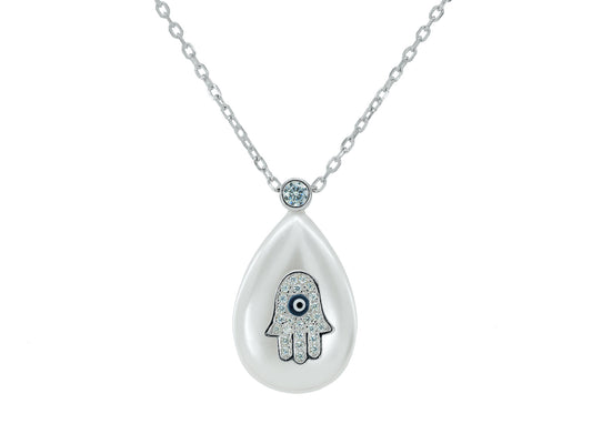 Mother of Pearl Hamsa Necklace Necklaces