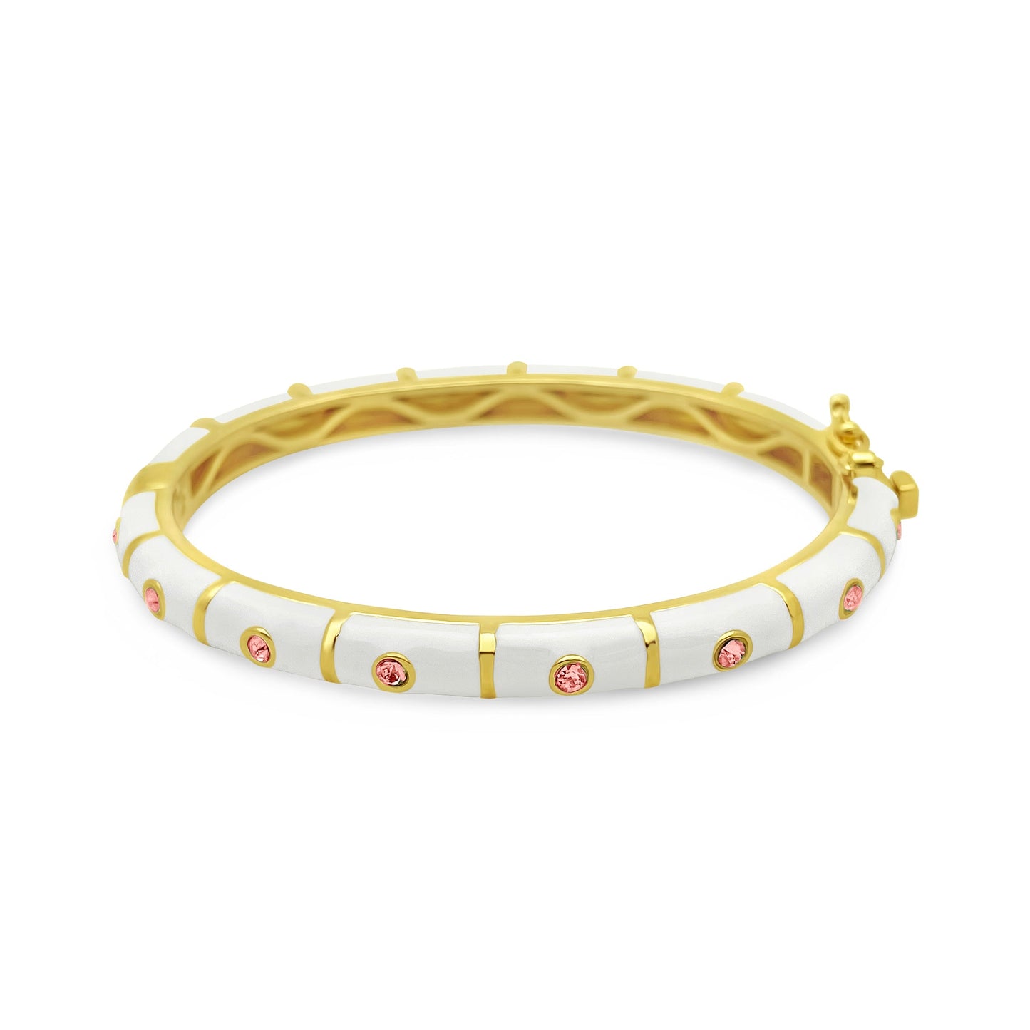 White Enamel Pink CZ Dots Bangle (55mm) Bracelets