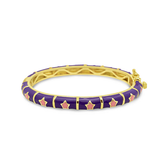 Purple Enamel Pink Stars Bangle (50mm) Bracelets