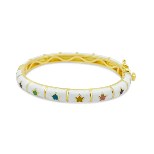 White Enamel Rainbow Stars Bangle (50mm) Bracelets