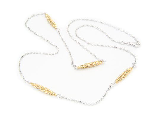 Two Tone Diamond Cut Submarine Connector Necklace in Vermeil & Rhodium Silver Necklaces