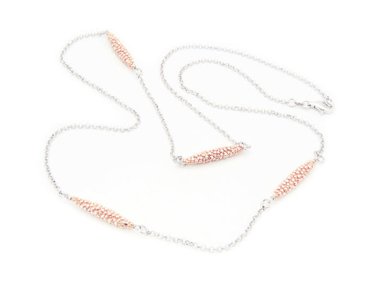 Two Tone Diamond Cut Submarine Connector Necklace in Rose & Rhodium Plated Silver Necklaces