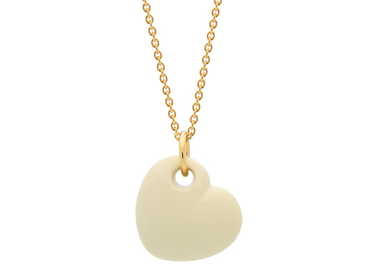 18k Gold Plated Cream Enamel Puffy Heart Necklace, 15 Inches Necklaces