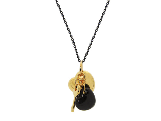 18k Gold Plated Blue Enamel Puffy Heart Necklace, 15 Inches Necklaces
