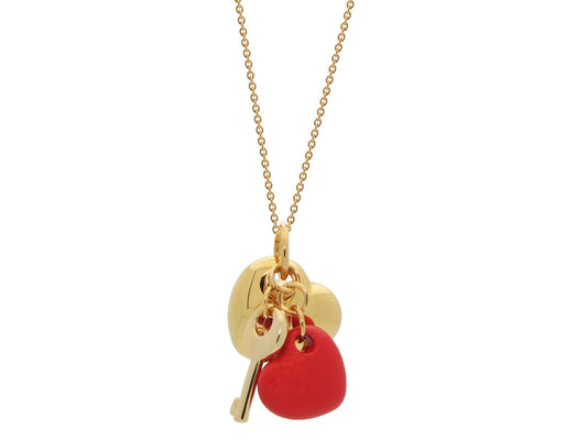 18k Gold Plated Orange- Red Enamel Puffy Heart Necklace, 15 Inches Necklaces