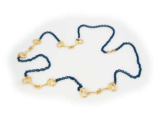 18k Gold Plated Blue Enamel Horse Shoe Necklace Necklaces