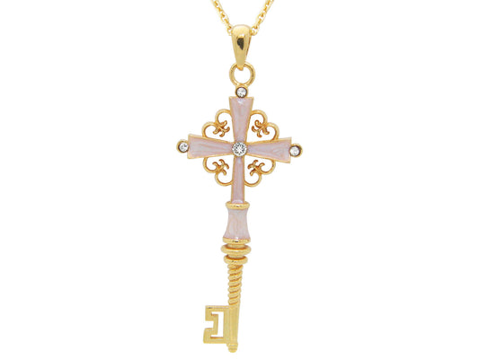 Sterling Silver Key of Faith Cross Pendant Necklace, Length: 32" Adjustable Necklaces