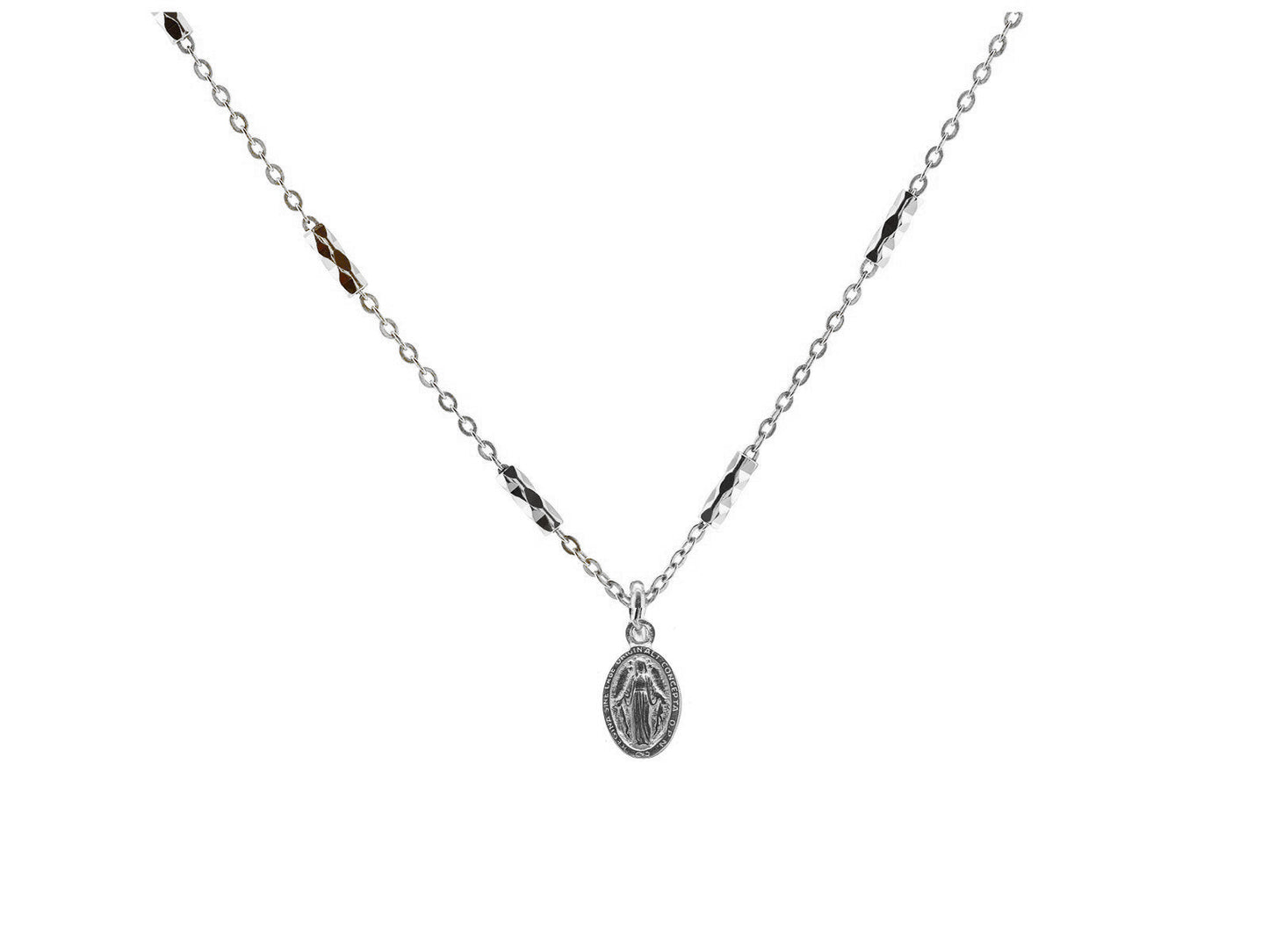 Silver Mircaculous Virgin Medal Necklace Necklaces