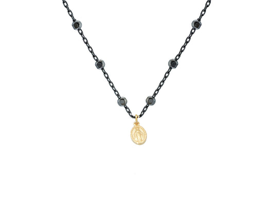 Gunmetal Mini Mircaculous Virgin Medal Necklace Necklaces
