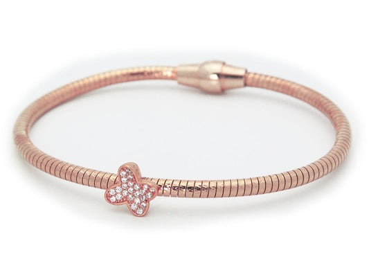 Sparkling Butterfly Tubo Gas Bracelet in Rose Gold Plated Sterling Silver Bracelets