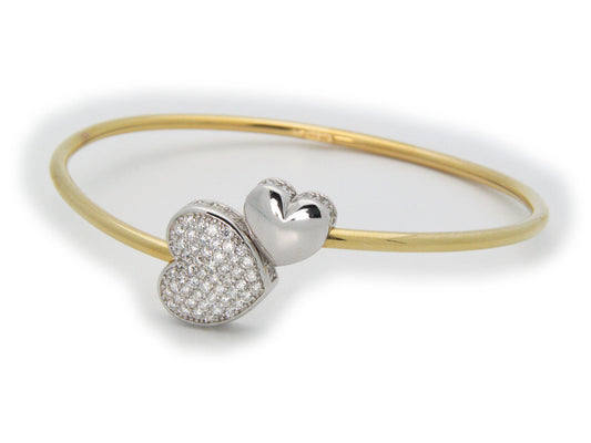 Cz Heart Cuff Bangle in 18k Gold Plated Sterling Silver Bracelets