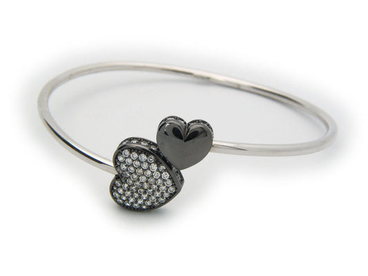 Sparkling Cz Heart Cuff Bangle in Gunmetal Sterling Silver Bracelets