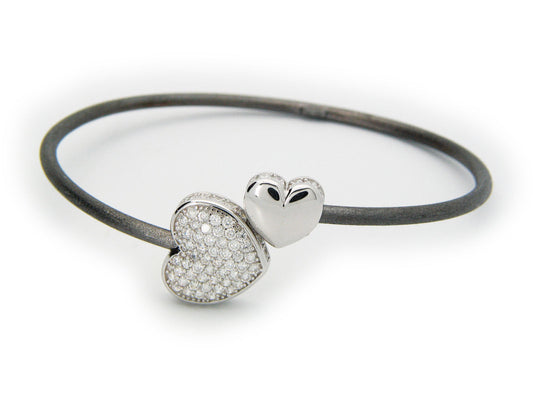 Sparkling Cz Heart Cuff Bangle in Gunmetal Sterling Silver Bracelets