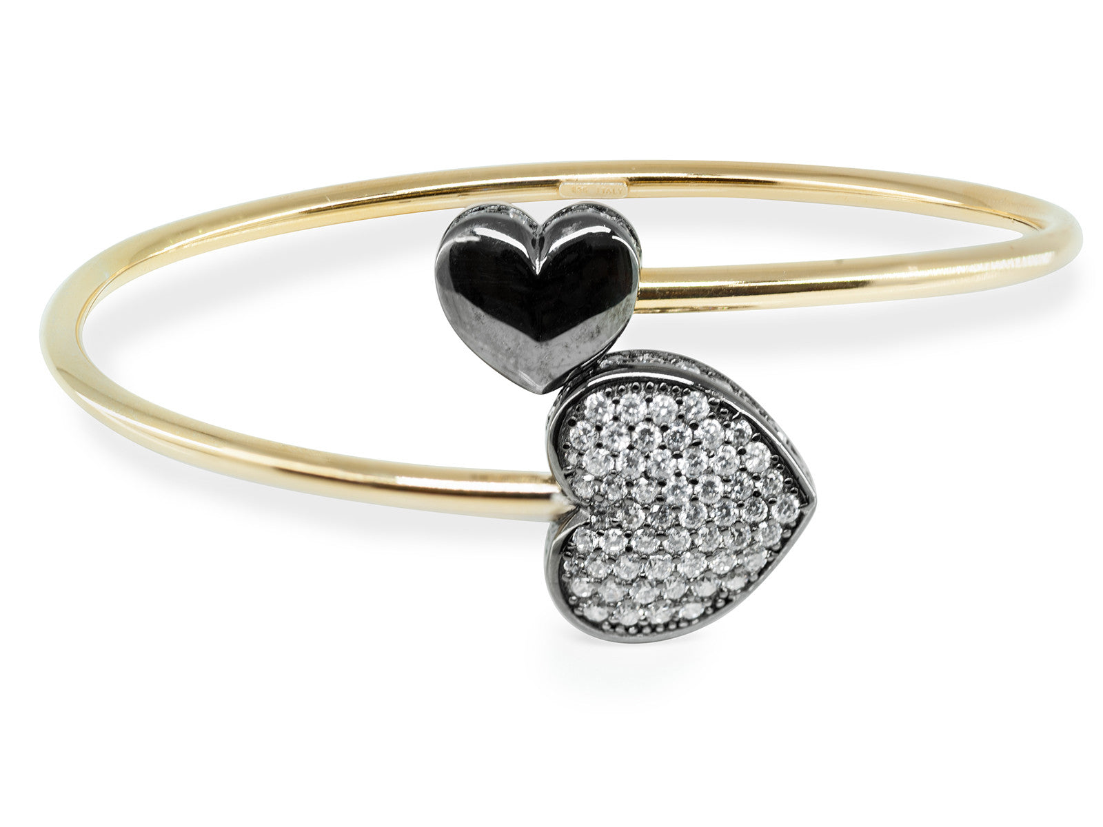 Sparkling Black Cz Heart Cuff Bangle in Sterling Silver Bracelets