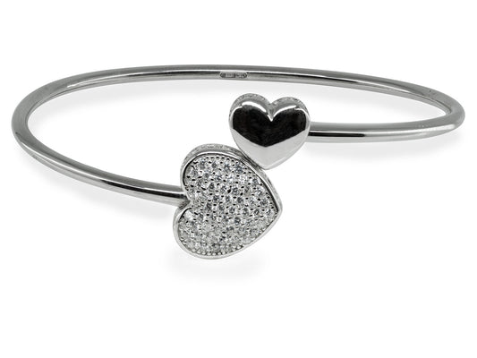 Sparkling Cz Heart Cuff Bangle in Sterling Silver Bracelets