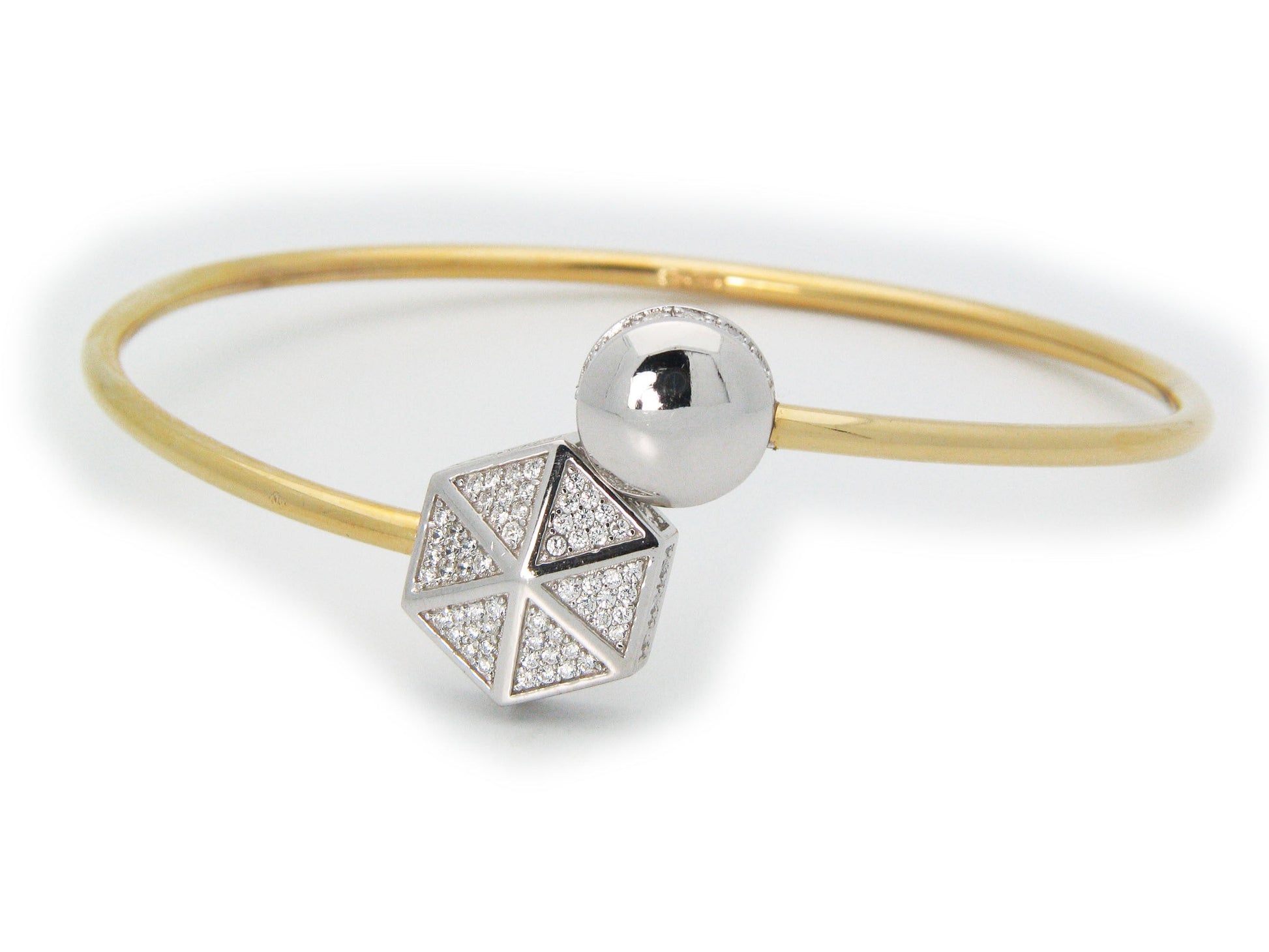 Sparkling Cz Hexagon Cuff Bangle in 18k Gold Plated Sterling Silver Bracelets