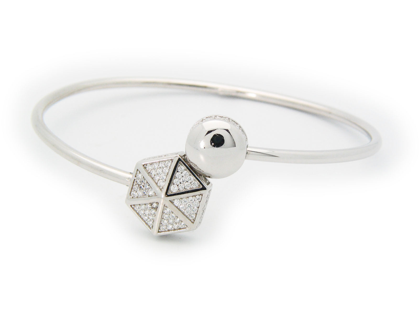 Sparkling Cz Hexagon Cuff Bangle in Sterling Silver Bracelets