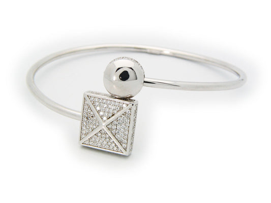 Sparkling Cz Square Cuff Bangle in Sterling Silver Bracelets