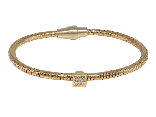 CZ Square Tubo Gas Bracelet in Gold Plated Sterling Silver Bracelets