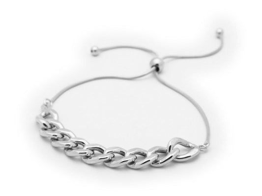 Sterling Silver Rounded Cuban Link Chain Bracelet, Adjustable Bracelets