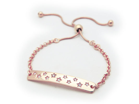 Star Studded ID Rolo Link Adjustable Bracelet (Rose) Bracelets