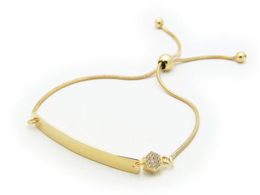 Gold Plated Engravable Sparkling Crystals ID Bracelet (Adjustable) Bracelets