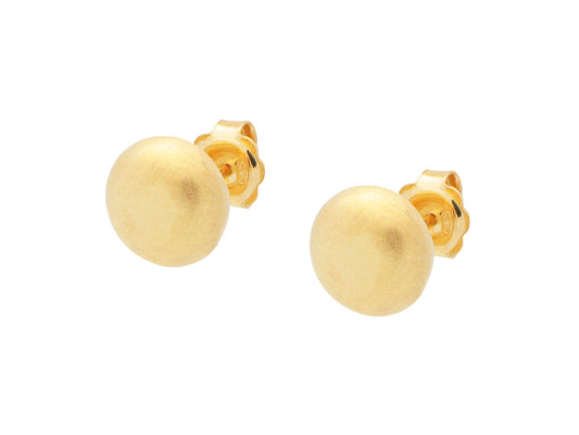 Golden Flat Ball Stud Earrings (Satin Finish) Earrings