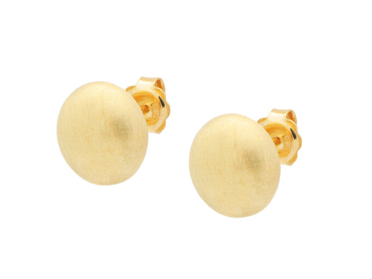 Sterling Silver Gold Plated Flat Ball Stud Earrings 13 mm Satin Finish Earrings