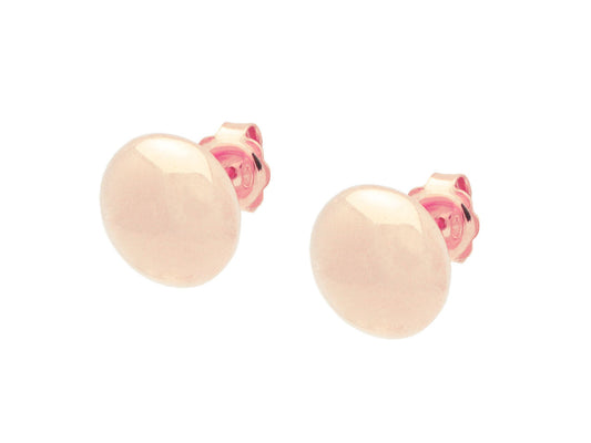 Sterling Silver Rose Gold Plated Flat Ball Stud Earrings 13 mm Mirror Finish Earrings