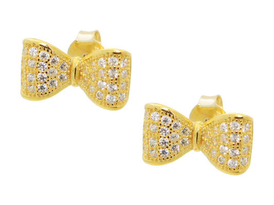 BecKids Sparkling CZ Golden Bow Ribbon Studs Earrings