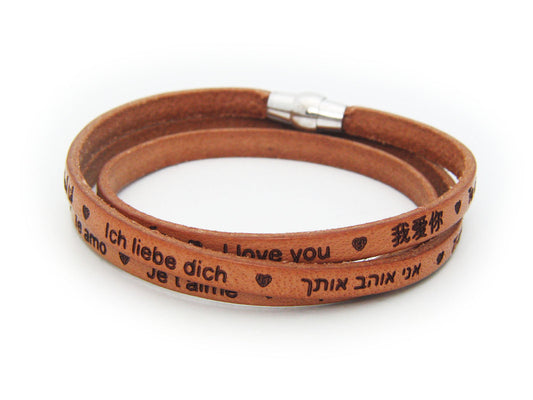 Universal I LOVE YOU Italian Leather Bracelet- Tan Bracelets
