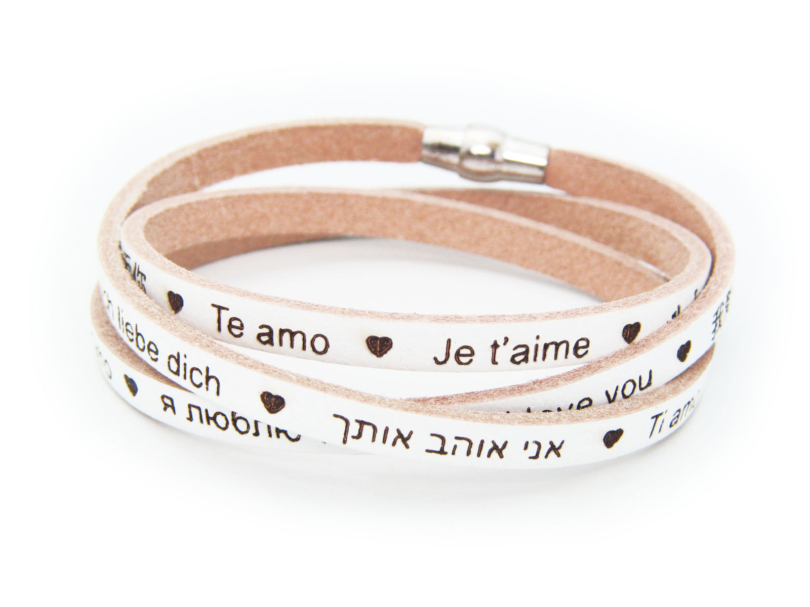 Universal I LOVE YOU Italian Leather Bracelet- Beige Bracelets