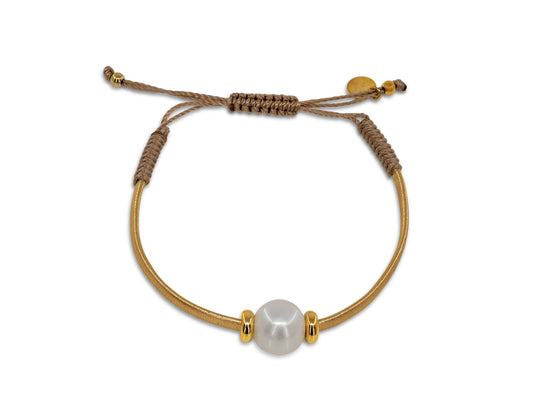 Pearl & Gold Leather Bracelet Bracelets