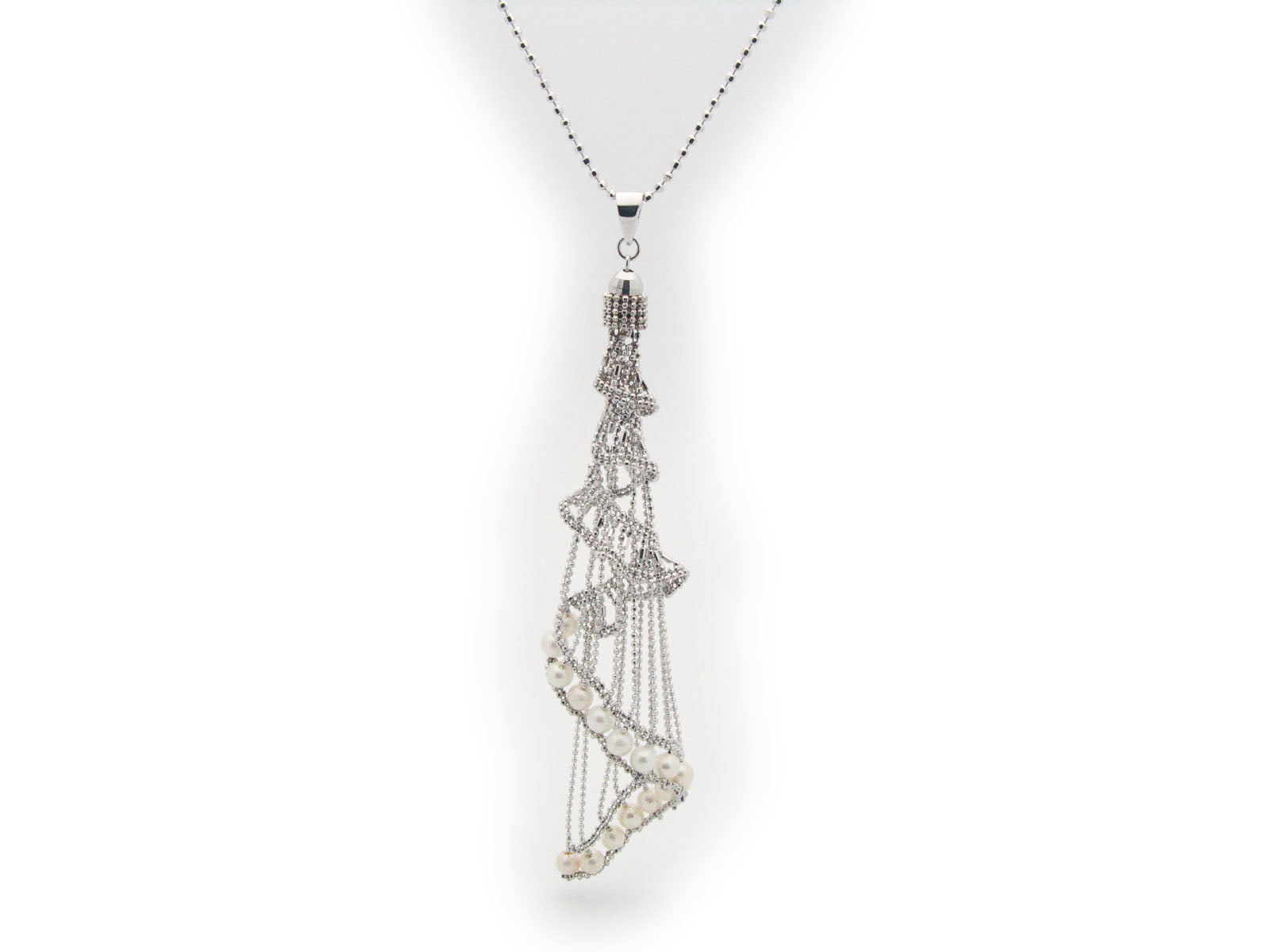 Swirling Pearls Silk Tassel Necklace Necklaces
