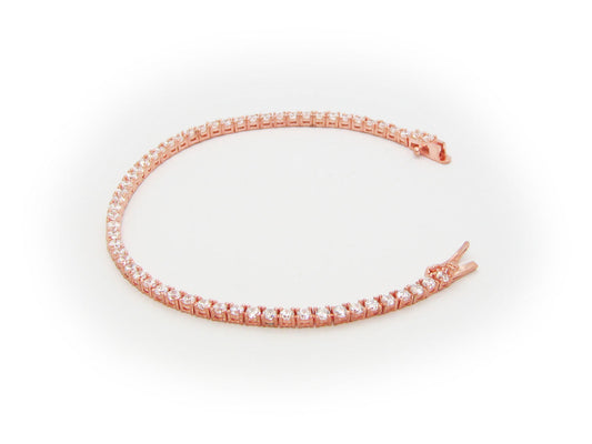 3mm Square-cut Cubic Zirconia Tennis Bracelet in Rose Gold Plated Sterling Silver Bracelets