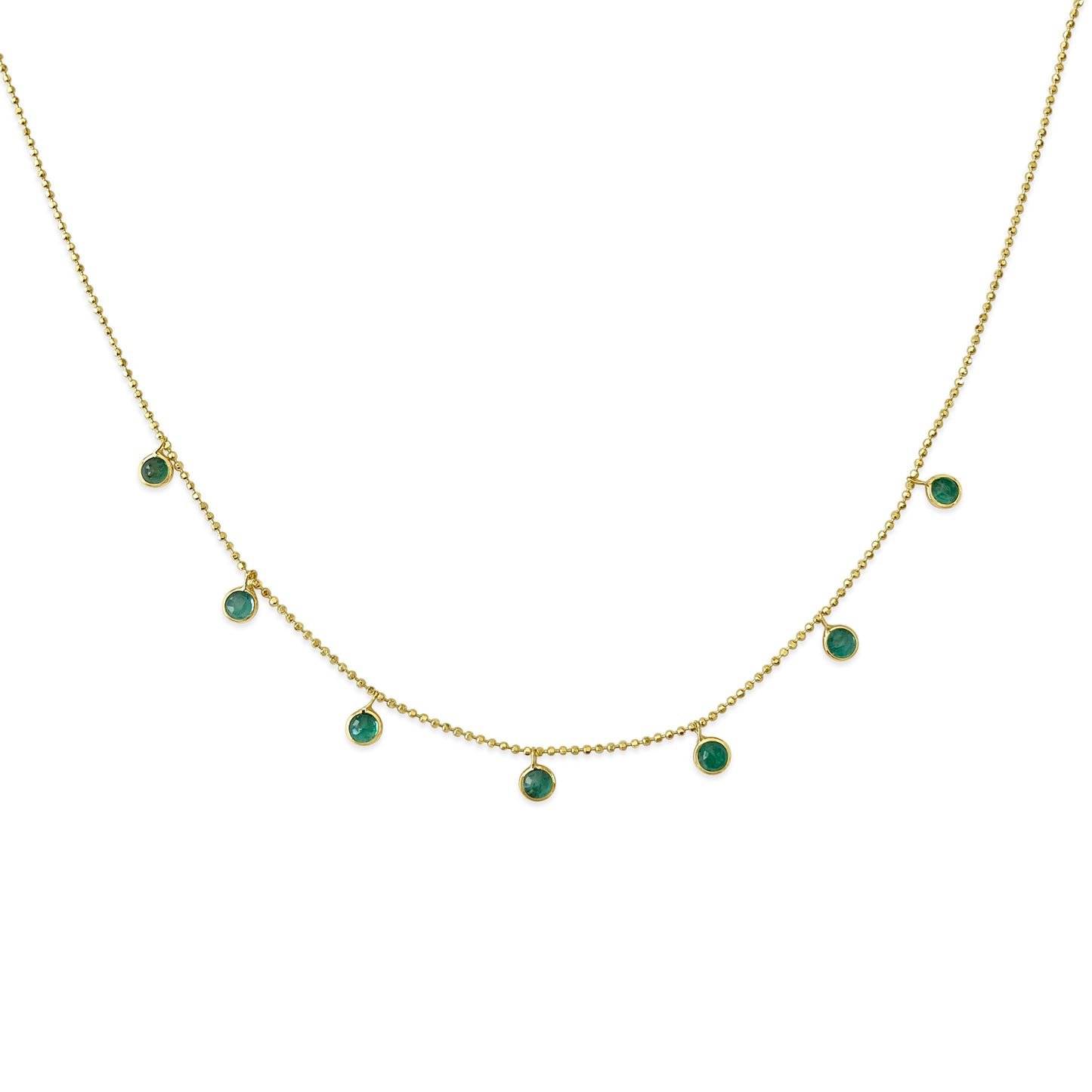 14k Yellow Gold  7 Round Bezel Emerald Necklace, 16" (1.25ct) Necklaces