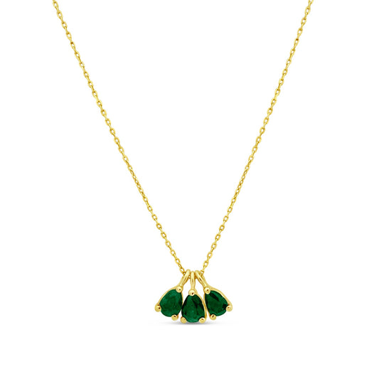 14k Gold Dangling Oval Emeralds Necklace. 15" + 2" NECKLACES