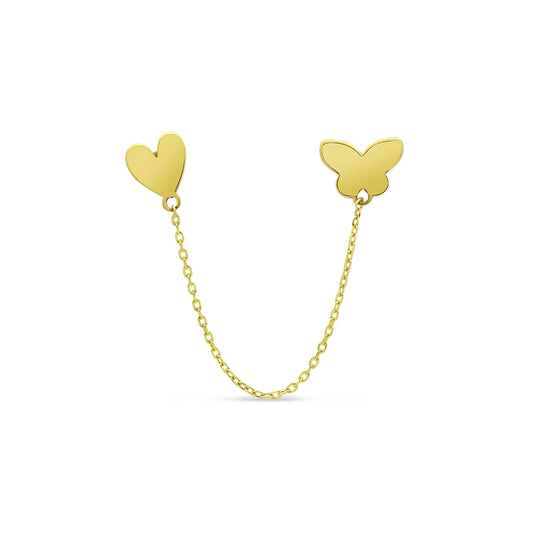 14k Gold Mini Butterfly & Heart Connector Stud Earrings Earrings