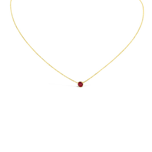 14k Yellow Gold Round Bezel Ruby Solitaire Necklace Necklaces