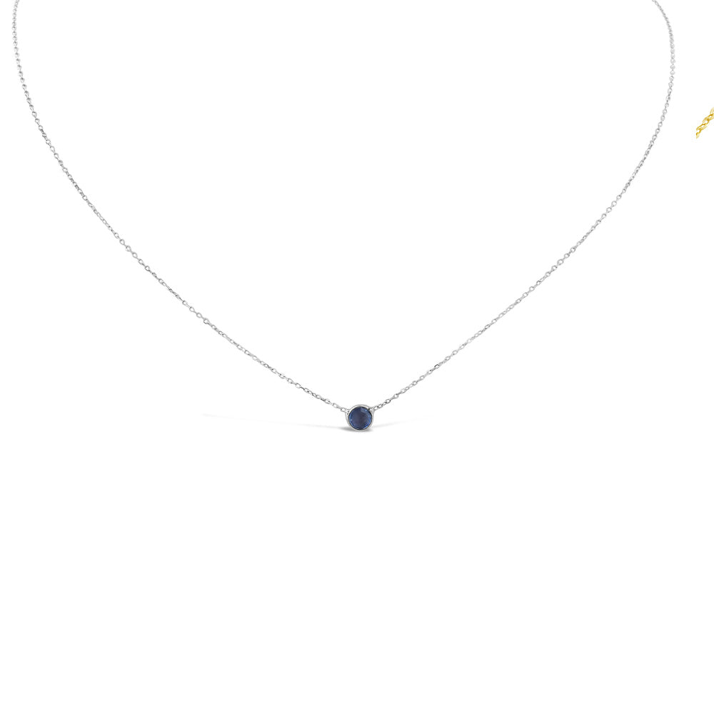 14k White Gold Round Bezel Sapphire Solitaire Necklace Necklaces