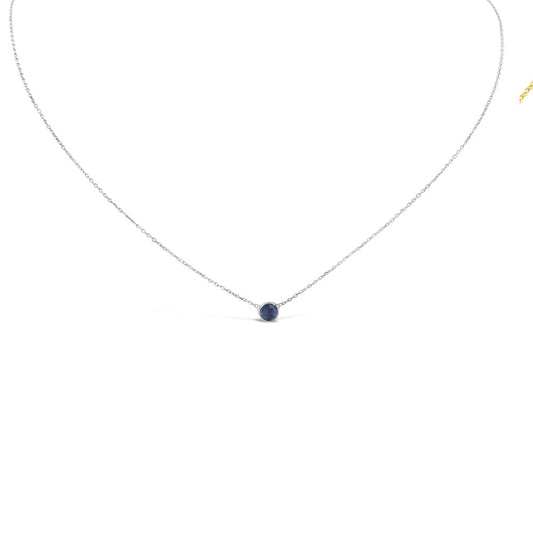 14k White Gold Round Bezel Sapphire Solitaire Necklace Necklaces