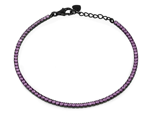 Mini Rose Pink CZ Tennis Bracelet Midnight Black Sterling Silver Bracelets