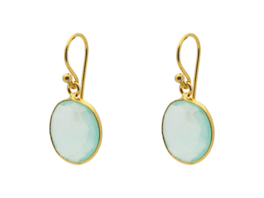 Milky Blue Green Chalcedony Square Danglers Earrings