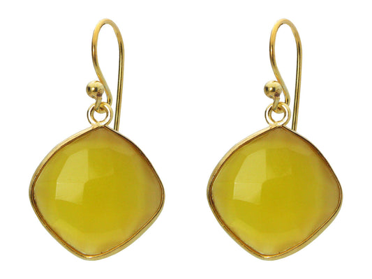 Yellow Citrine Square Danglers Earrings