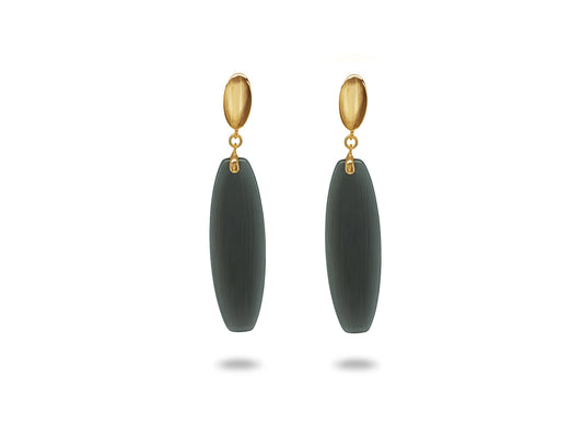 Dark Gray Obsidian Glass Earrings dipped in Gold Earrings