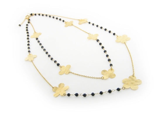 Hammered Golden Flowers Onyx Layering Necklace Necklaces