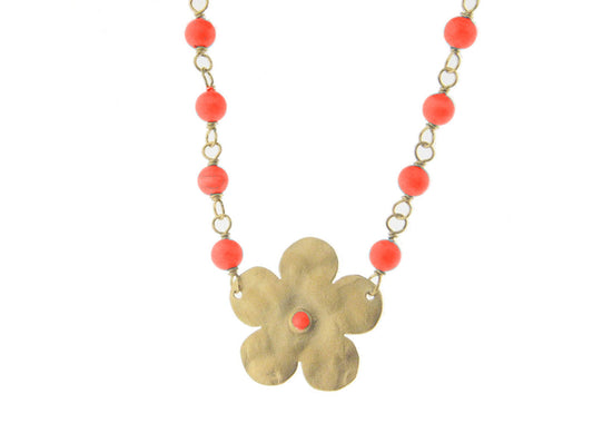 Hammered Flower & Coral Choker Necklace Necklaces