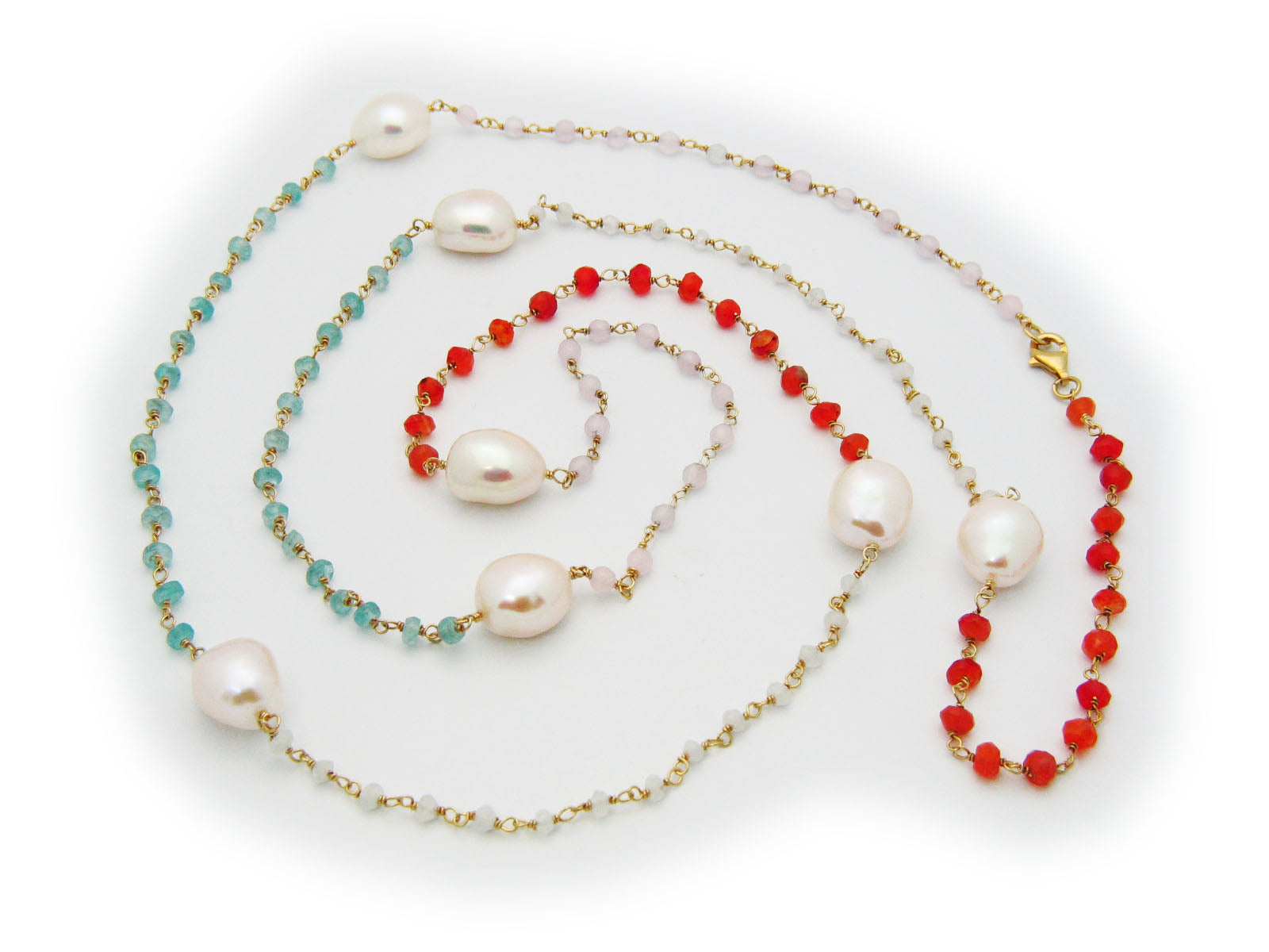 Colorful Gemstone & Pearls Necklace Necklaces