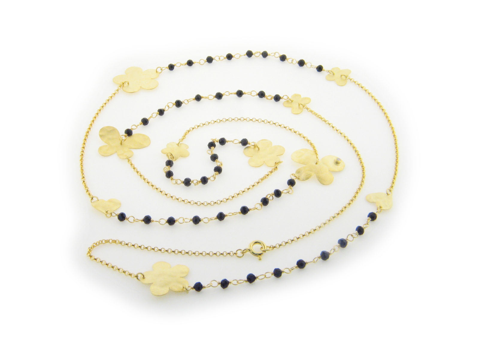 Hammered Golden Flowers, Butterflies, Hearts Onyx Necklace Necklaces